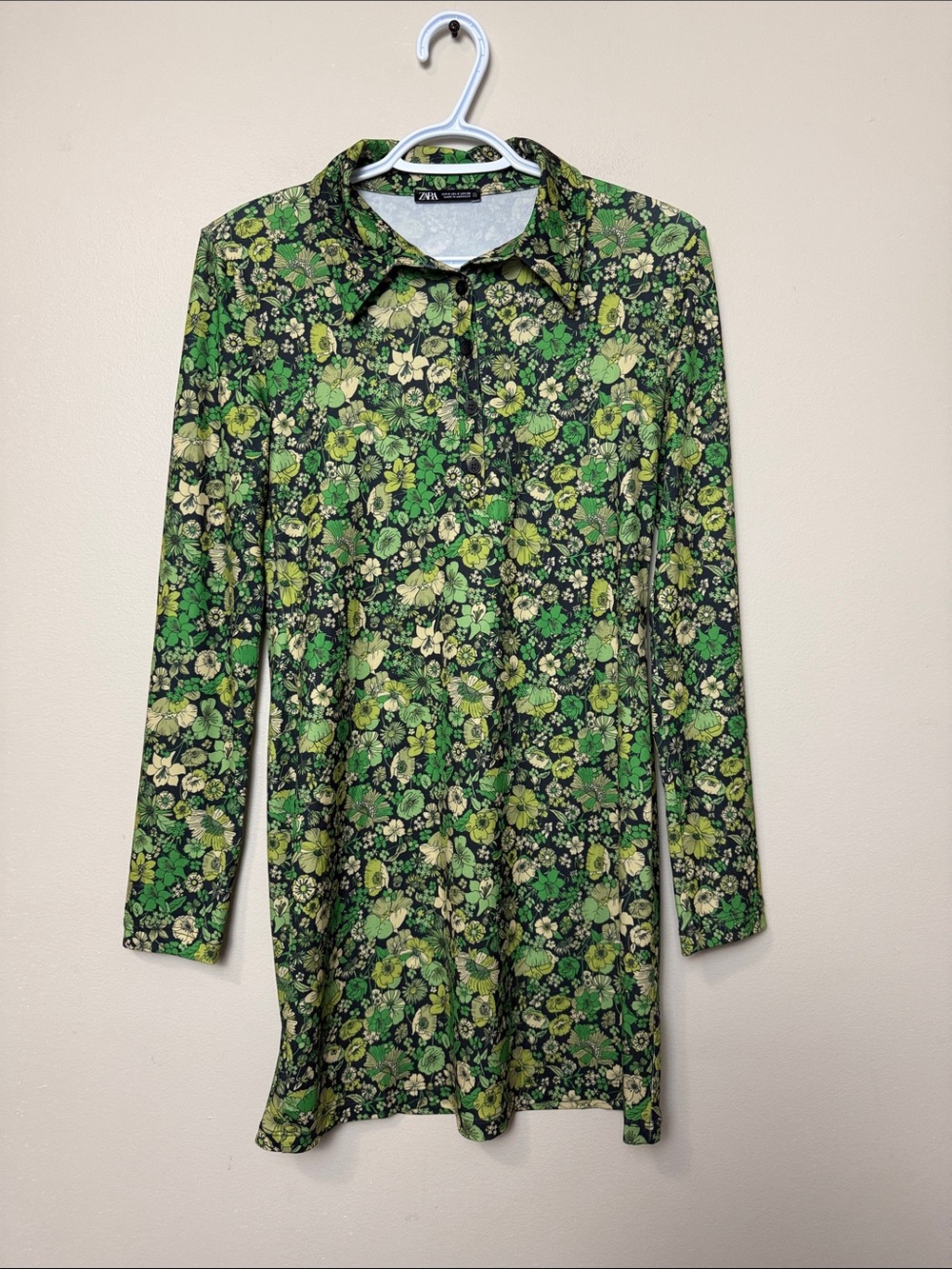 Zara Green Floral Button-Front Tunic size S